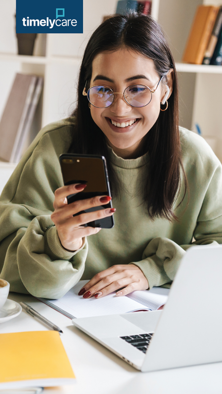 Student using mobile device to access TimelyCare